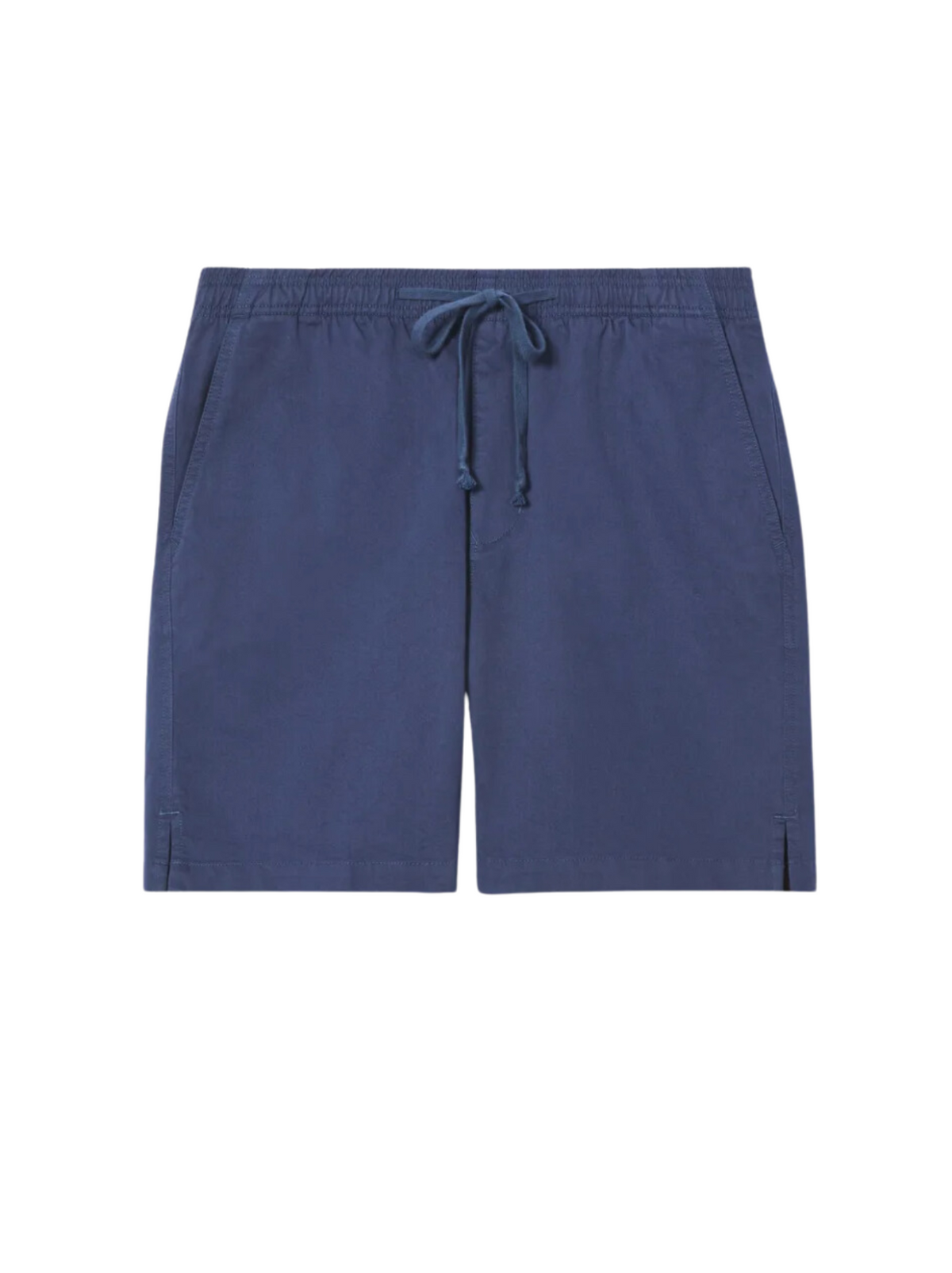 The RM Williams R.M.W Rugby Short is a pair of navy blue shorts that boasts an elastic waistband with an adjustable drawstring and convenient side pockets. These relaxed style shorts feature a simple design, including small slits at the bottom of the side seams. Made from lightweight stretch cotton twill fabric, they are perfect for casual wear.