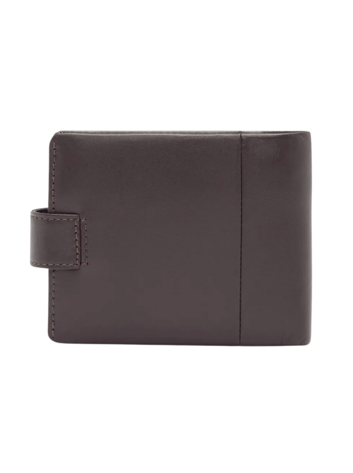 The RM Williams Wallet with Coin Pocket and Tab showcases a classic rectangular design made from smooth Yearling leather, accented with edge stitching. The left-side snap closure and a Nickel Longhorn detail add timeless elegance to this brown leather accessory.