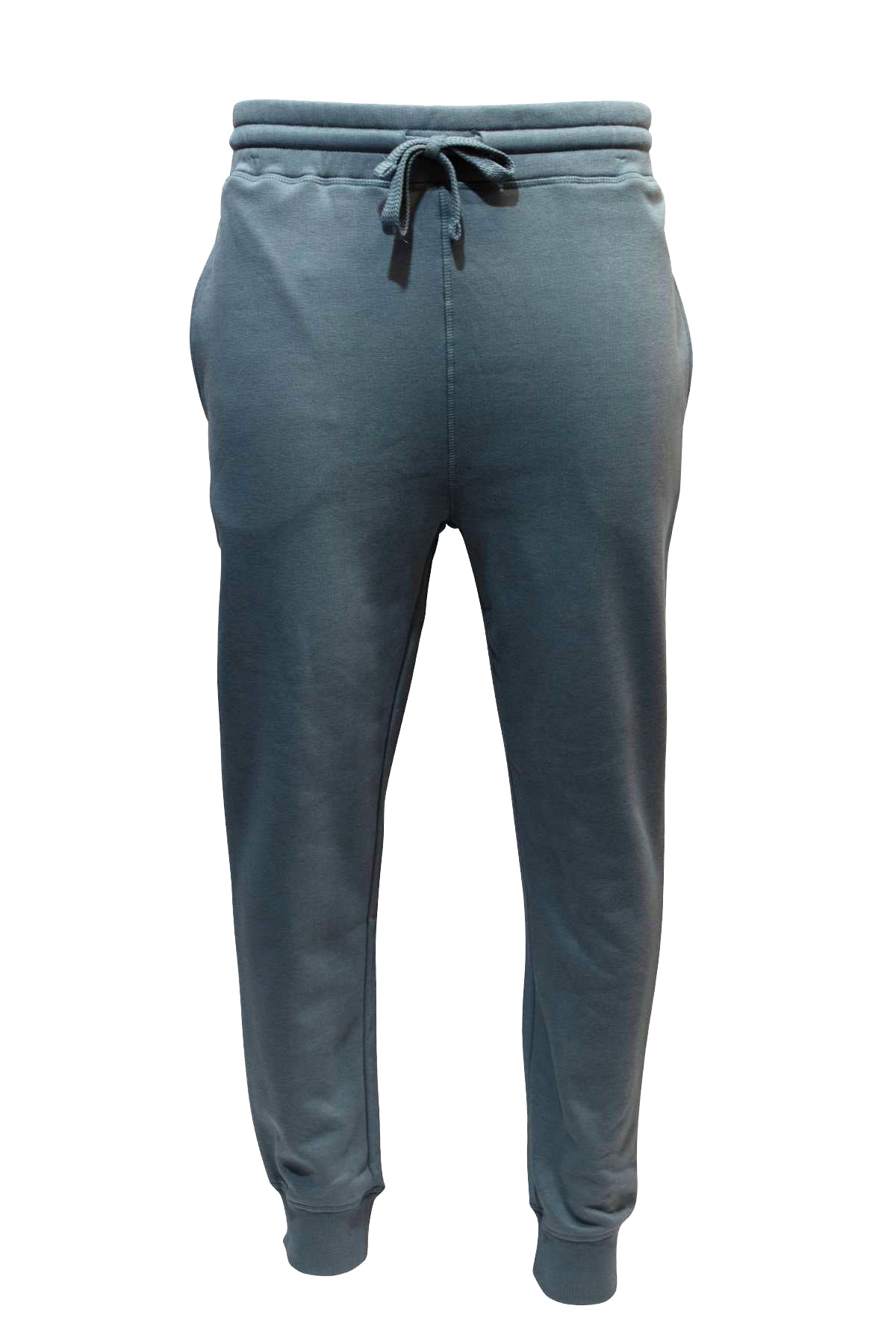 The Academy Brand Sweat Pant in blue features a drawstring waist, cuffed ankles, and side pockets, shown on a white background. Refer to our size guide for the ideal fit before placing your order.