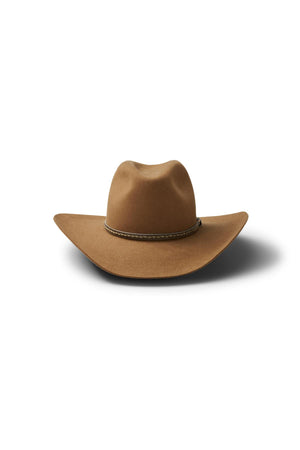 The Akubra Dusty Dawn is a brown Western-style hat featuring a curved brim and a decorative braided band, displayed on a plain white background with a soft shadow beneath.