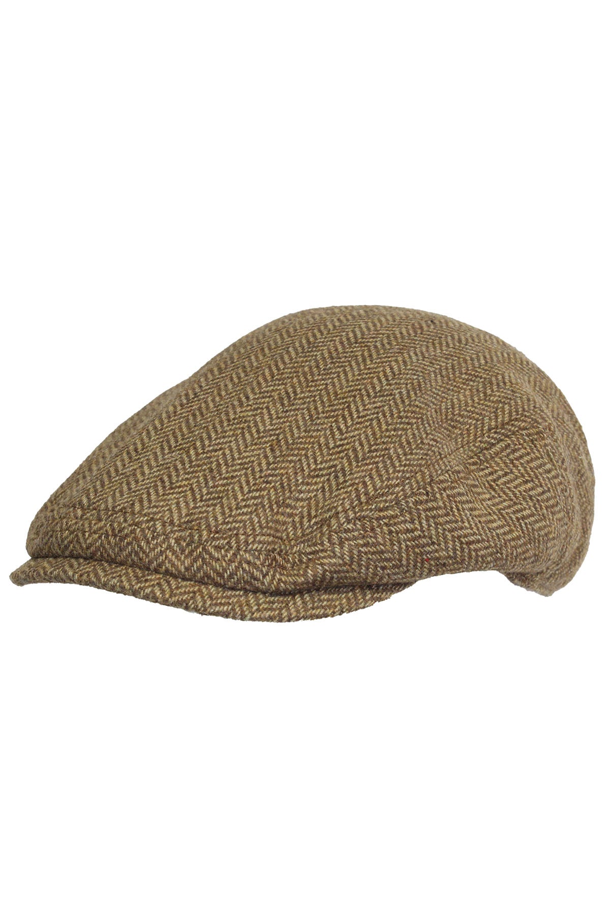 The Avenel Owen Wool Blend Herringbone Ivy Cap features a brown wool blend, classic herringbone pattern, and gently curved brim for timeless style.