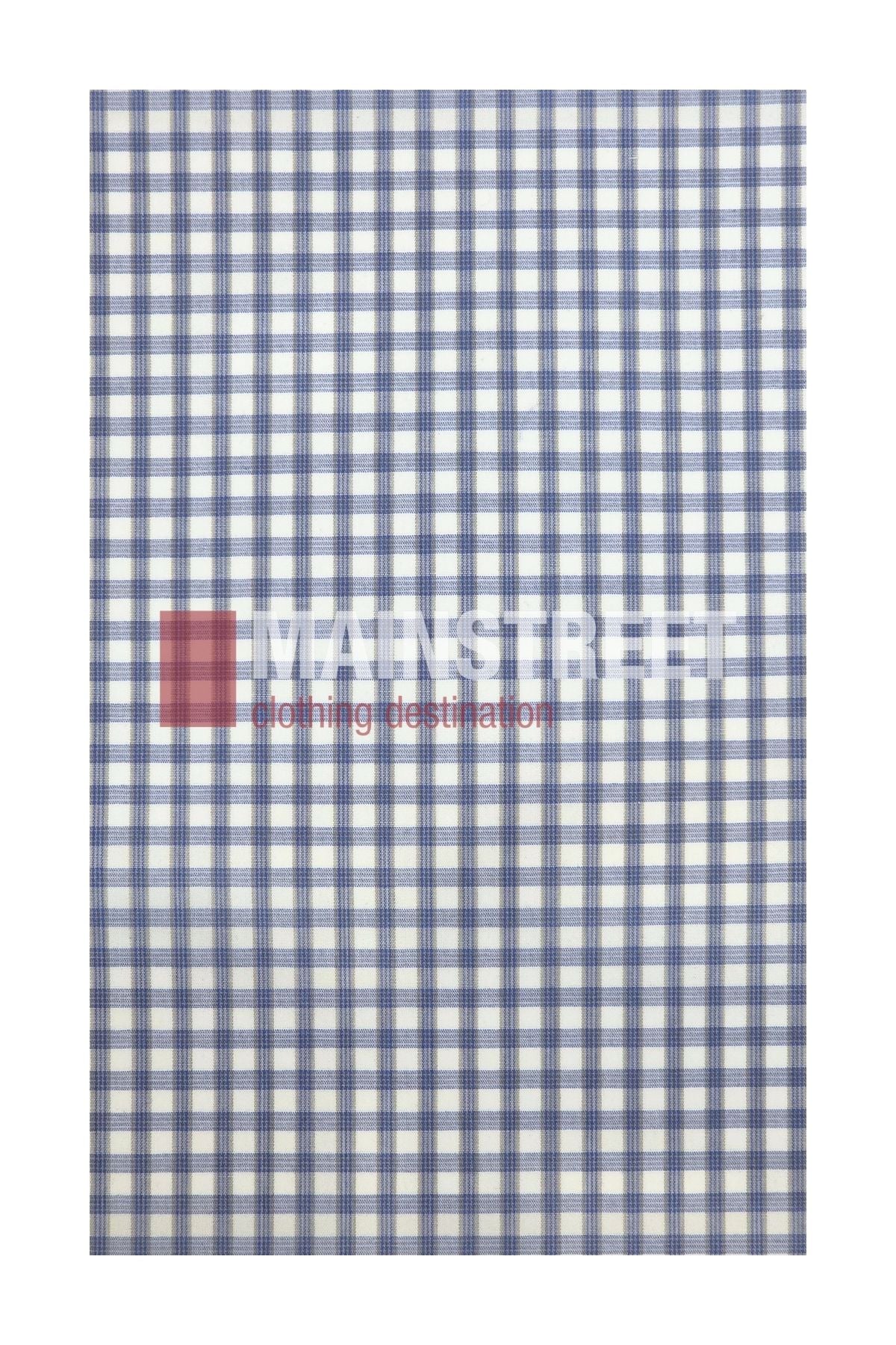 Blue and white checkered pattern inspired by the iconic Bisley Countryman Short Sleeve Shirt, featuring “MAINSTREET clothing destination” subtly displayed in the center. This design combines classic Bisley aesthetics with the durability of a polyester-cotton blend.