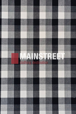 Black and white plaid Bisley Countryman Shirt featuring bold white and red "MAINSTREET clothing destination" text across the center.