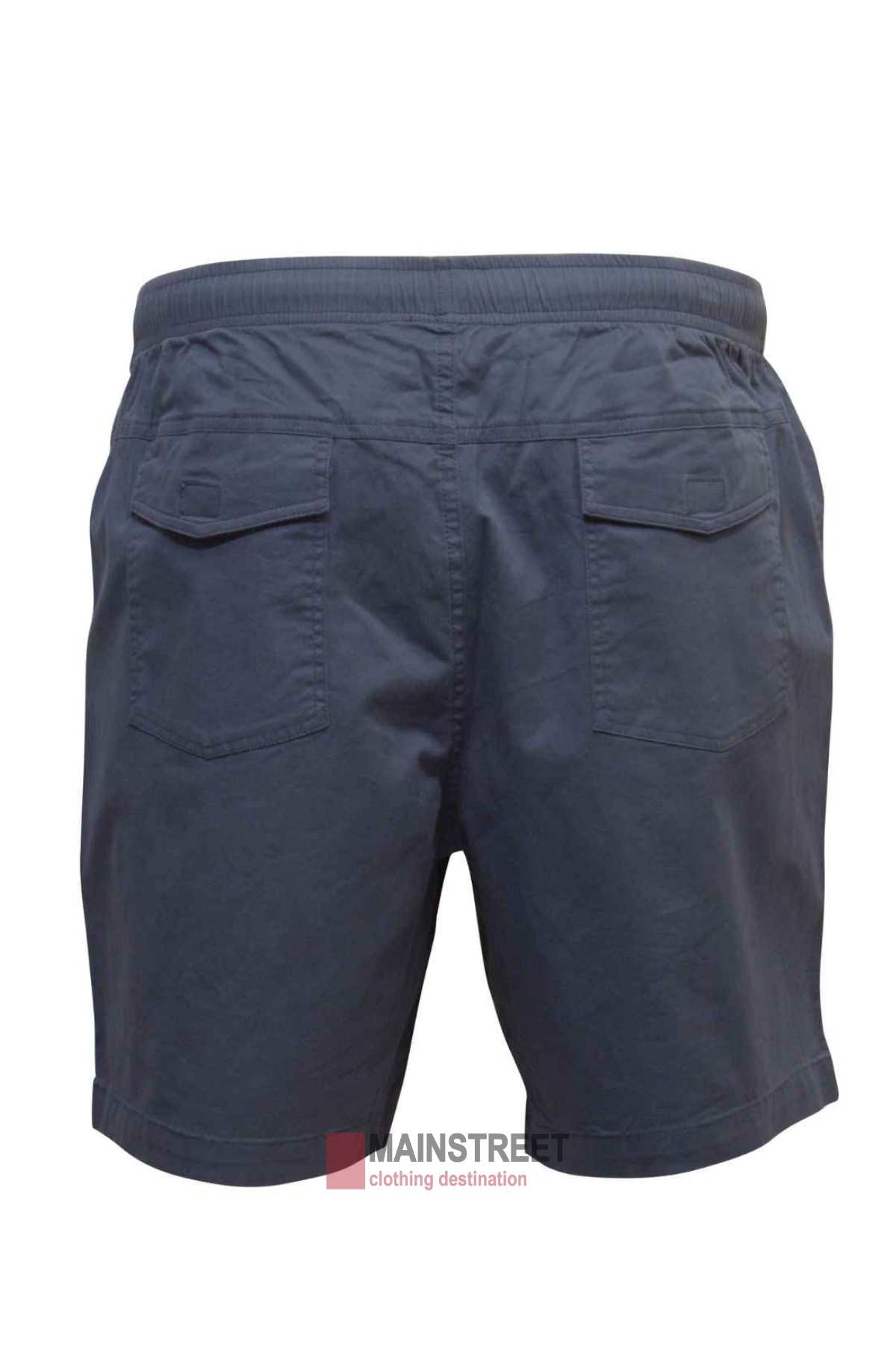 Rear view of Back Bay Stretch Cotton Drill Rugger Short in dark gray, featuring an elastic waistband and two back flap pockets. Made from premium stretch cotton, this lightweight fabric ensures comfort for everyday wear.