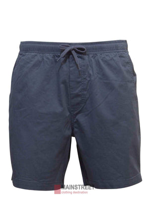 Back Bay Stretch Cotton Drill Rugger Short for men in blue, made from premium stretch cotton with an elastic waistband and drawstring, displayed against a white background.