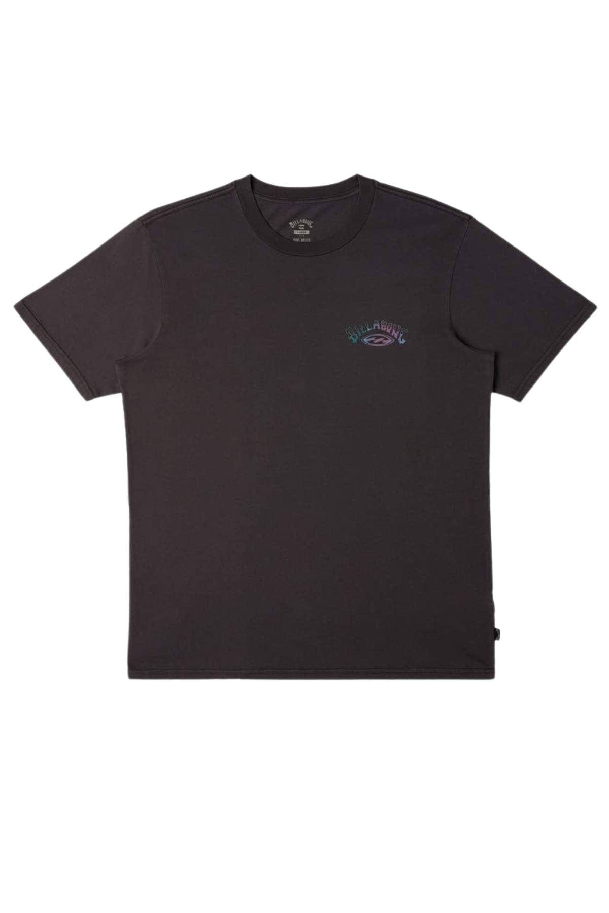 Introducing the Billabong Arch Wash T-Shirt made from heavyweight cotton. This black short-sleeve shirt showcases a small, colorful wave alongside the iconic "Billabong" logo on the left chest. Its simple and casual design, coupled with an OG fit, offers a seamless blend of comfort and style.