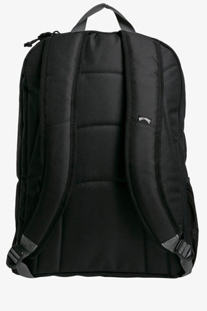 The Billabong Juggernaut Backpack showcases adjustable padded shoulder straps, a top handle, and a side pocket with a logo tag. Inside, it includes a laptop compartment for easy organization.