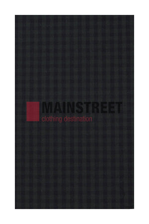 A dark plaid background with "MAINSTREET" in black and "clothing destination" in red evokes the classic Bisley style. A solid red square on the left signifies our Polyester/Cotton blend collection, ideal for creating your perfect Bisley Countryman Shirt.