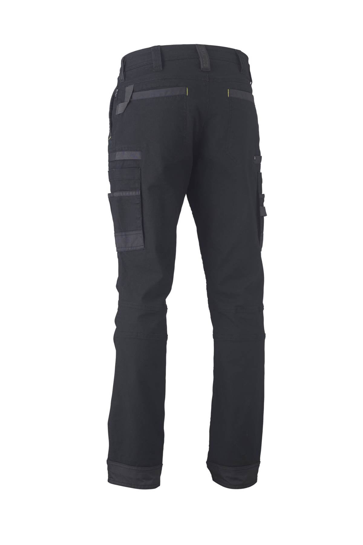 Back view of the Bisley Flex & Move Stretch Utility Cargo Pant, featuring cargo pockets and reinforced Cordura stitching. These straight-leg pants are perfect for outdoor or manual work environments.