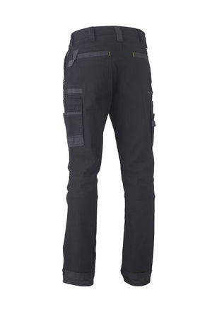 Back view of the Bisley Flex & Move Stretch Utility Cargo Pant, featuring cargo pockets and reinforced Cordura stitching. These straight-leg pants are perfect for outdoor or manual work environments.