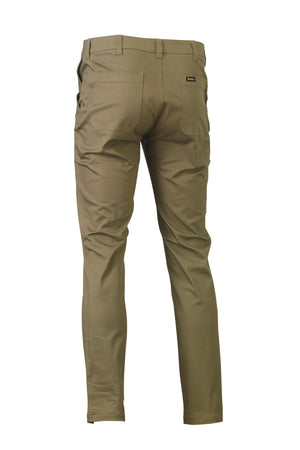 Back view of Bisley Stretch Cotton Drill Work Pant in khaki, featuring belt loops, back pockets, and a slim fit, shown against a plain white background.