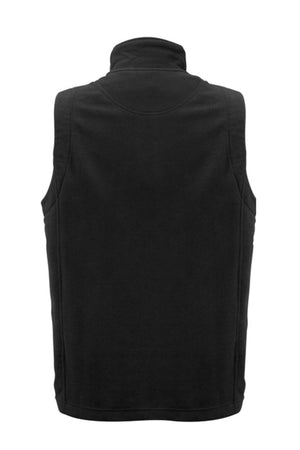 Back view of a sleeveless black Biz Collection Plain Vest with a full zip and high collar, shown on a white background. This vest offers a plain, logo-free design for versatile comfort.