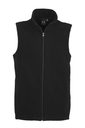The Biz Collection Plain Vest is a sleeveless black vest with sherpa lining, a full front zipper, high collar, and side pockets, shown against a white background.
