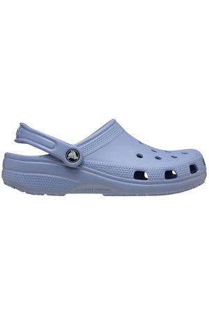 The Crocs Classic Clog in light purple offers ventilation holes, a textured sole, and an adjustable heel strap—making it the ideal lightweight, breathable footwear for any water adventure.