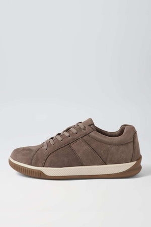 The Colorado Edo Sneaker, a brown suede casual shoe with a lace-up design, beige midsole, and brown rubber outsole, is showcased against a plain light-colored background.