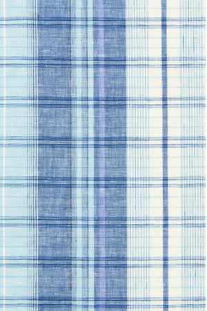 A close-up of the Contare Cotton 2 Pack Check Boxer Short features a blue, white, and light purple plaid pattern with intersecting lines in varying thicknesses, offering a classic style for men's underwear.