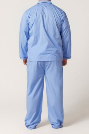 Someone wearing the Contare Country Cotton Rich Long Sleeve Classic Set in light blue stands with their back to the camera against a plain, light background.