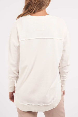 Foxwood Simplified Tonal Crew - Vintage White. Back image of jumper on model.