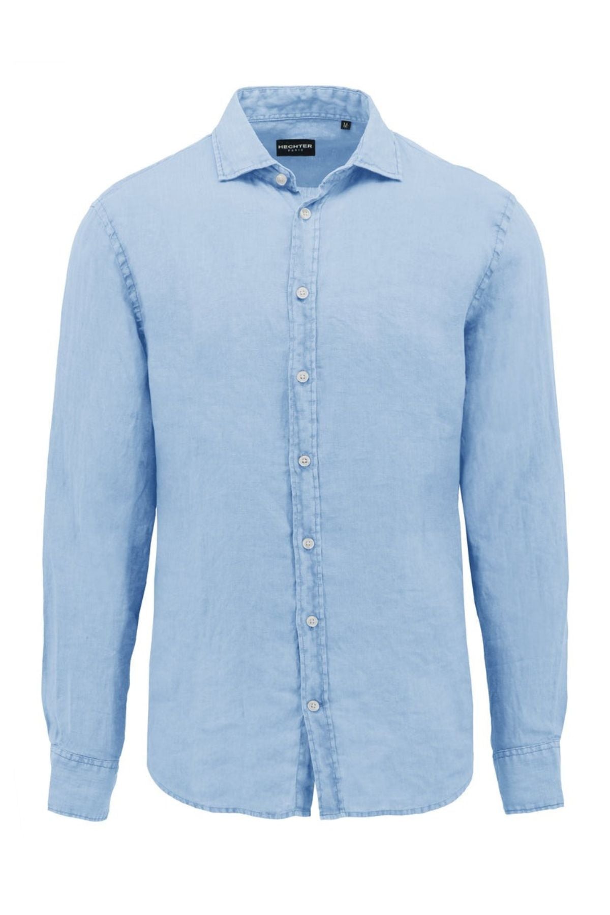 The Hechter Sel Linen Shirt is a light blue, long-sleeve, collared, button-up shirt, shown on a plain white background.