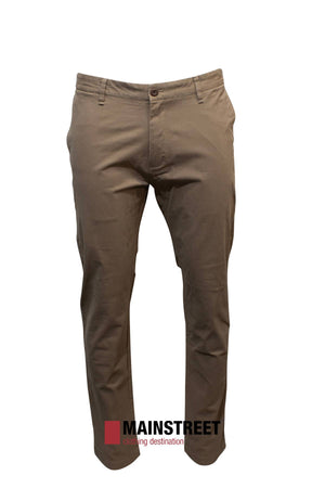 A pair of Howard Hudson Brunswick Stretch Chino Pants in brown, shown on a white background with the MAINSTREET logo at the bottom.
