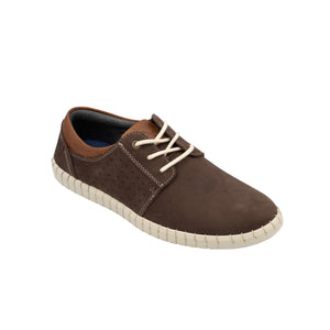 The Colorado Texan Shoe is a brown casual sneaker made from nubuck leather, featuring white laces, a textured white sole, and a light brown heel accent, shown on a plain white background.