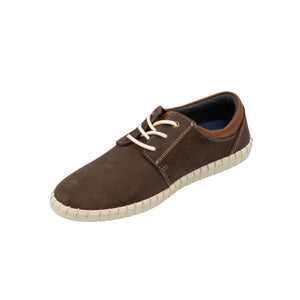 The Colorado Texan Shoe is made of brown nubuck leather with white laces, a stitched sole, and subtle side perforations, shown on a white background.