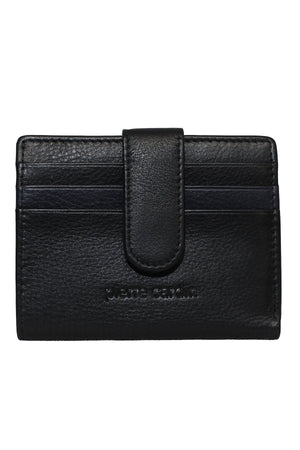 The Pierre Cardin Wallet is a black genuine leather wallet with a snap closure, multiple front card slots, and an embossed logo near the bottom.