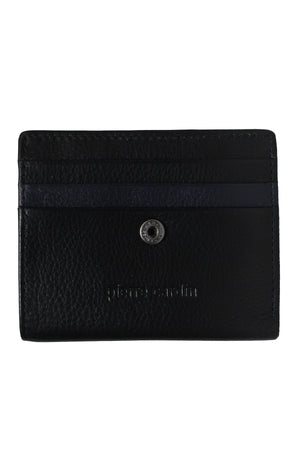 The Pierre Cardin Wallet in black boasts genuine leather, a subtle embossed logo, two card slots, and a front snap button.