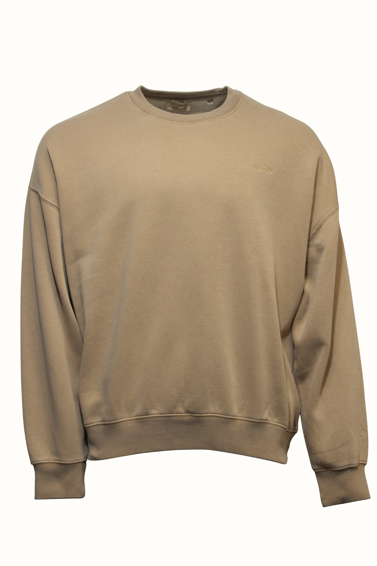 Introducing the Industrie The Del Sur Washed Sweat: a beige oversized crewneck sweatshirt with long sleeves, crafted from soft fabric and featuring a subtle chest logo. Its casual, relaxed style makes it perfect for effortless everyday wear.