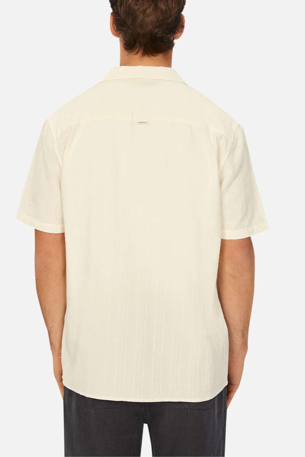 Industrie - the Viana short sleeve button up shirt - in colour cream - back view of the shirt including the industrie logo detail on the back