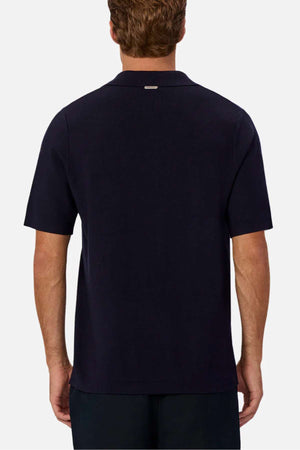 Industrie The Hampshirt Polo - Navy. Back image of navy polo shirt on model