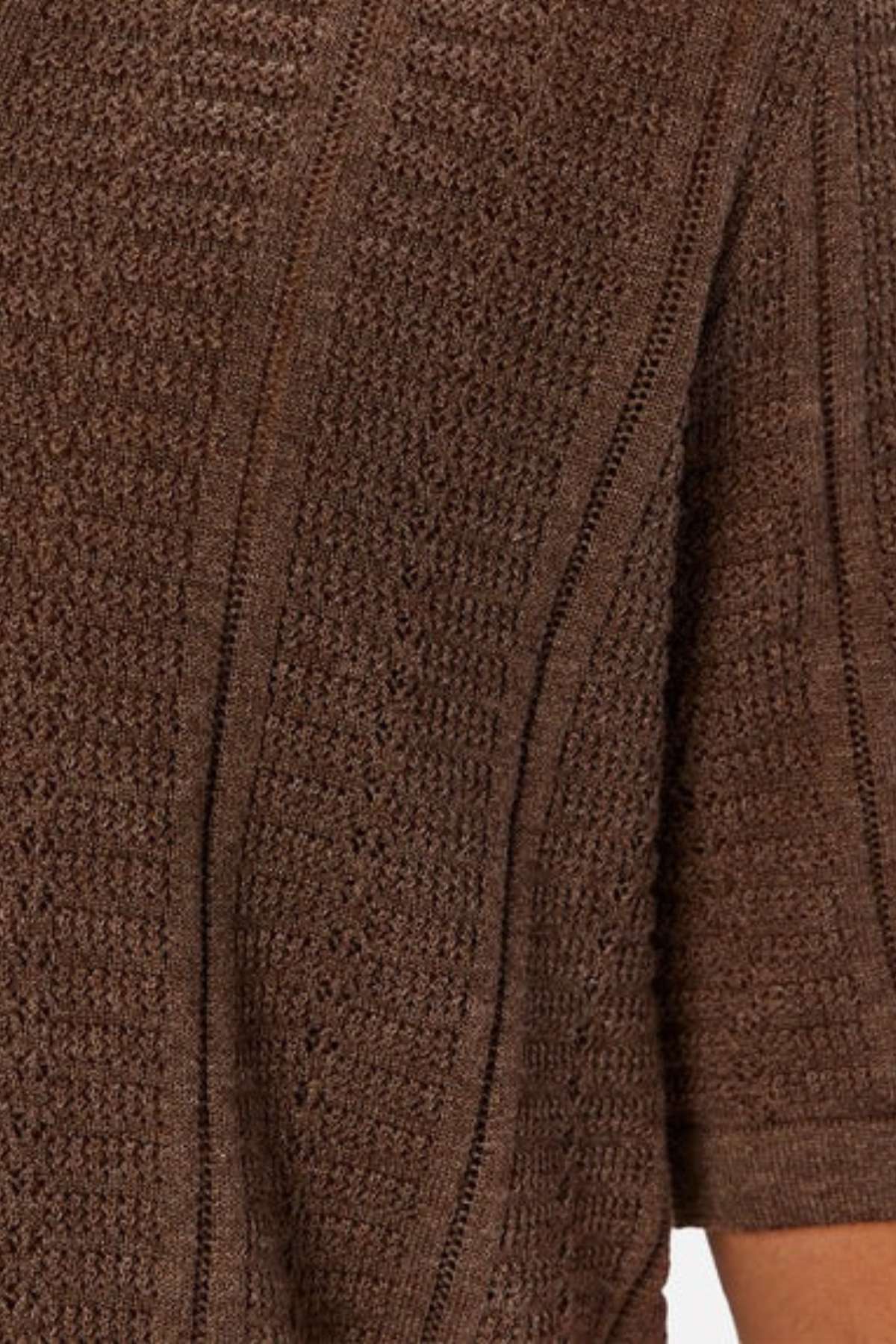 Industrie the Nimes Polo Shirt in Brown Marle Close up of the detqail of the texture of the shirt