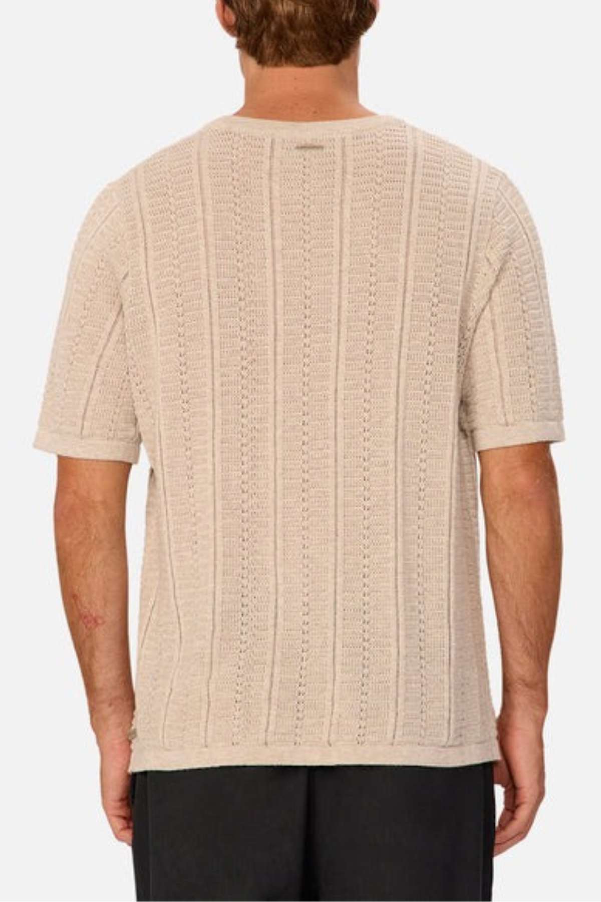 Industrie the Nimes tee - Model wearing the tee- Back facing view showing the back detail of the shirt.