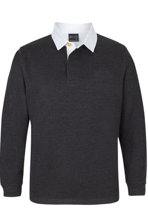 The JBs Rugby is a long-sleeved, dark gray shirt with a white collar and buttoned neckline, ideal as a winter or casual jumper, shown on a plain white background.