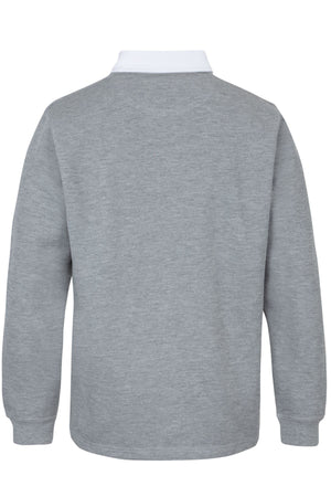 Back view of the JBs Rugby long-sleeved light gray polo with a white collar, ideal as a casual jumper for layering in cool weather, displayed against a plain white background.