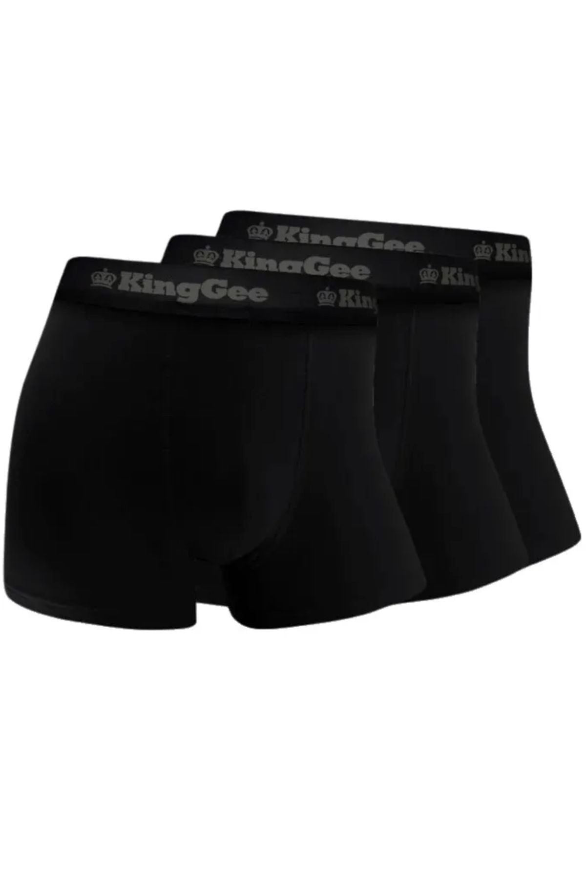 Get three pairs of King Gee Bamboo Work Trunks, each with a black waistband featuring the KingGee logo and crown in gray. Moisture-wicking fabric keeps you comfortable all day.