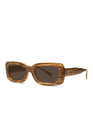 Liive Crush Sunglasses shown at an angle on a white background, featuring rectangular, thick brown tortoiseshell frames and dark, optically correct lenses.