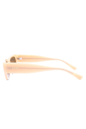 Side view of Liive LOBster Sunglasses with a stylish bone-colored frame, thick arms, and brown lenses, displayed against a white background.