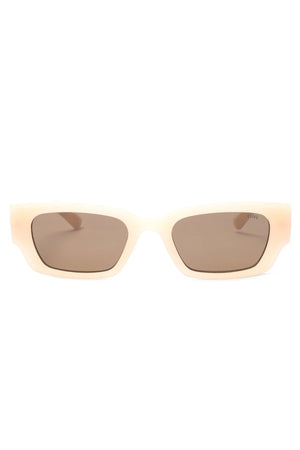 Liive LOBster Sunglasses in beige feature a stylish bone-color rectangular frame with brown lenses, shown front-facing on a white background.
