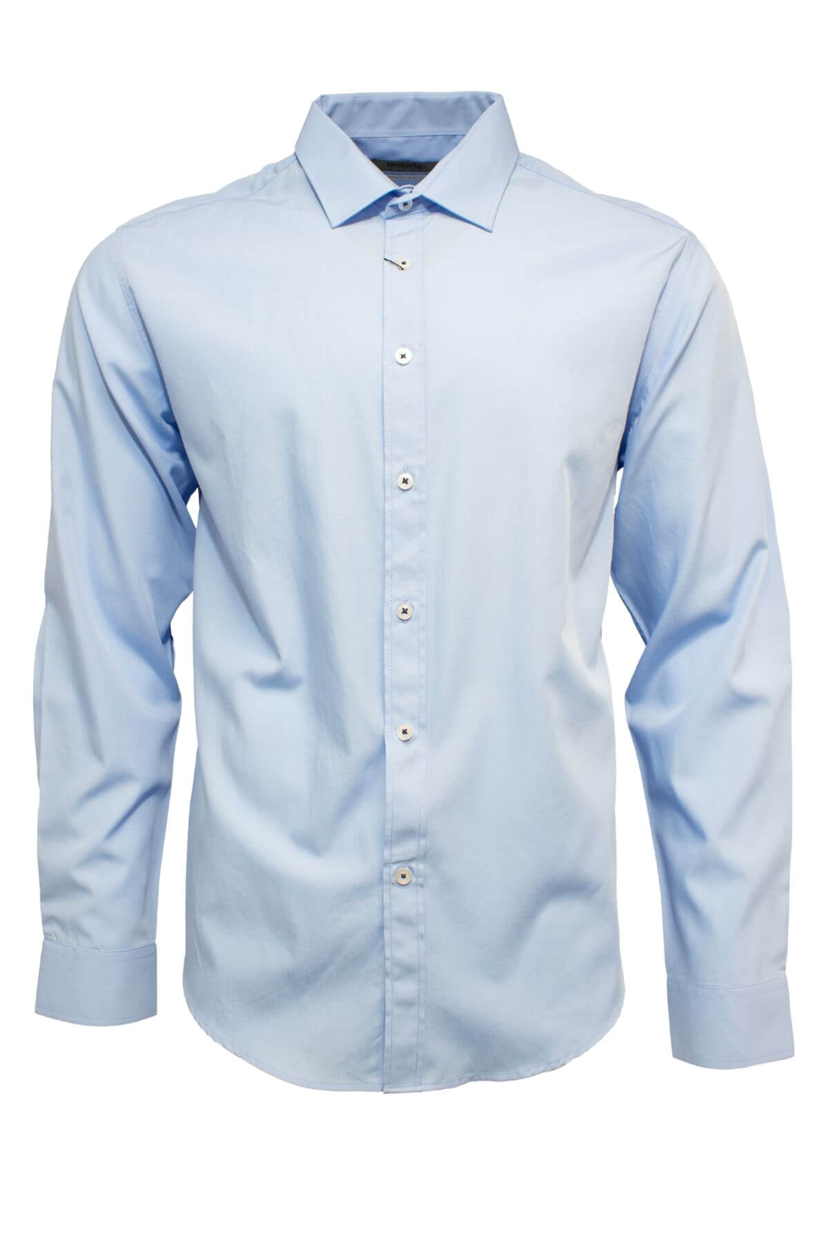 The Maurio Bamboo Business Shirt in light blue, an Original Fit with long sleeves and classic collar, is shown on a plain white background with its front view and buttons fastened.