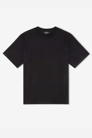 The Mr Simple Heavy Weight Tee, a plain black short-sleeve crew neck made from 100% organic cotton with a boxy fit, is laid flat on a white background.
