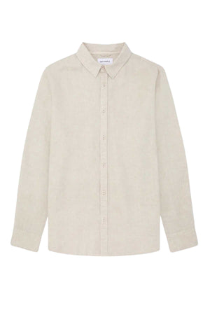 The Mr Simple Linen Long Sleeve Shirt in beige is made from 100% linen and features a classic collar with a button-down front. Its lightweight fabric offers breathable comfort, while the clean and simple design ensures stylish details.