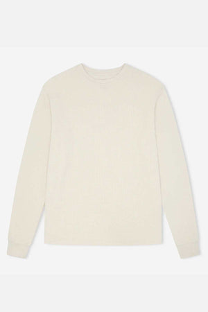 The Mr Simple Smith Waffle is a cream classic fit shirt made from organic cotton waffle knit, with a round neckline and ribbed cuffs, perfect for casual wear.