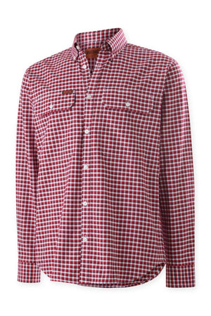 The Mustang Signature Check Shirt is a long-sleeve, button-down shirt in a red and white checkered pattern. It features a collar, two chest pockets with buttoned flaps, and a small brand tag on the upper left pocket. Made from high-quality cotton, the shirt offers a casual style suitable for everyday wear.