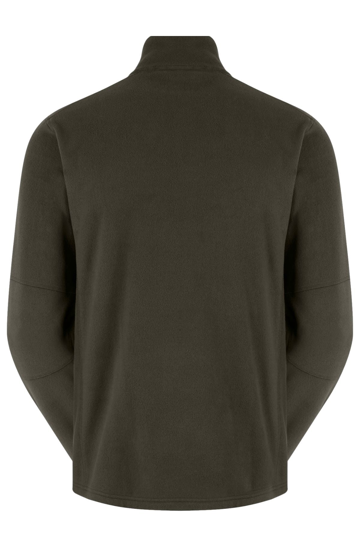 The Ridgeline Narvik Fleece is a plain, long-sleeved jacket in dark olive green, shown from the back, with a high collar and outdoor performance features, and no visible branding or extra design elements.