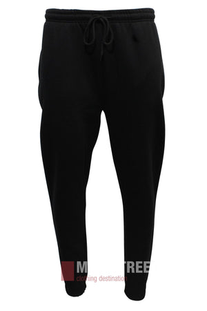 Pilgrim Fleece Trackpant Elastic Cuff in black, featuring an elastic waist, drawstring, and side pockets, shown against a white background.