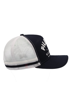 The Pilbara Western Classic Cap features a black front panel, breathable white mesh back, curved visor, and stylish partially visible white text on the front—combining classic western style with modern comfort.