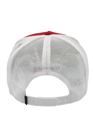 Back view of the Pilbara Western Established Cap with a breathable mesh back, adjustable snapback closure, and a touch of red fabric at the top.