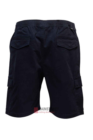 A rear view of the Pilgrim Cargo Twill Short in black, highlighted by two side pockets and belt loops, ideal for men's summer fashion. Displayed crisply against a white background.