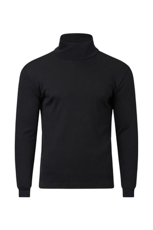 The Pilgrim Skivvy is a fitted black long sleeve turtleneck sweater, ideal as a base layer for chilly Australian winters, shown on a white background.